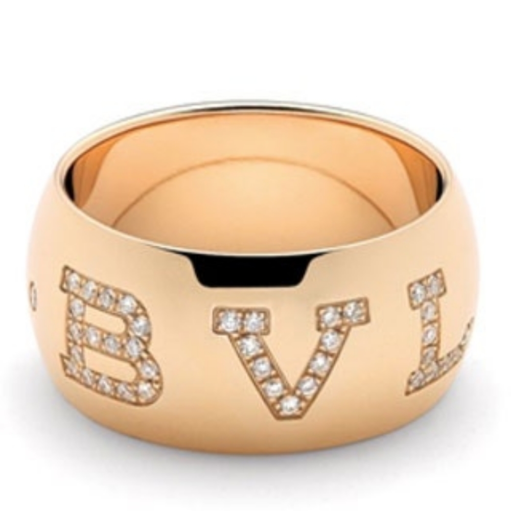 BVLGARI MONOLOGO 18KT YELLOW GOLD AND DIAMOND SIZE 50 RING BULGARI LIKE NEW